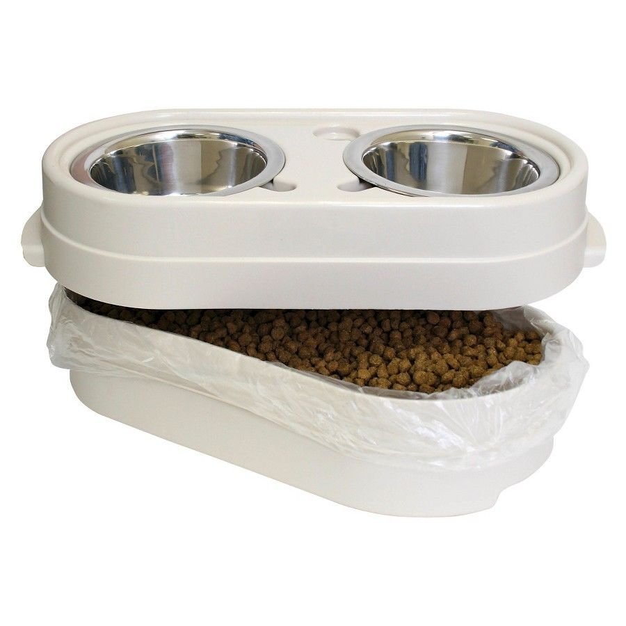 Pet Feeder Station Cat Dog Bowl Store Storage Feed White Accessories