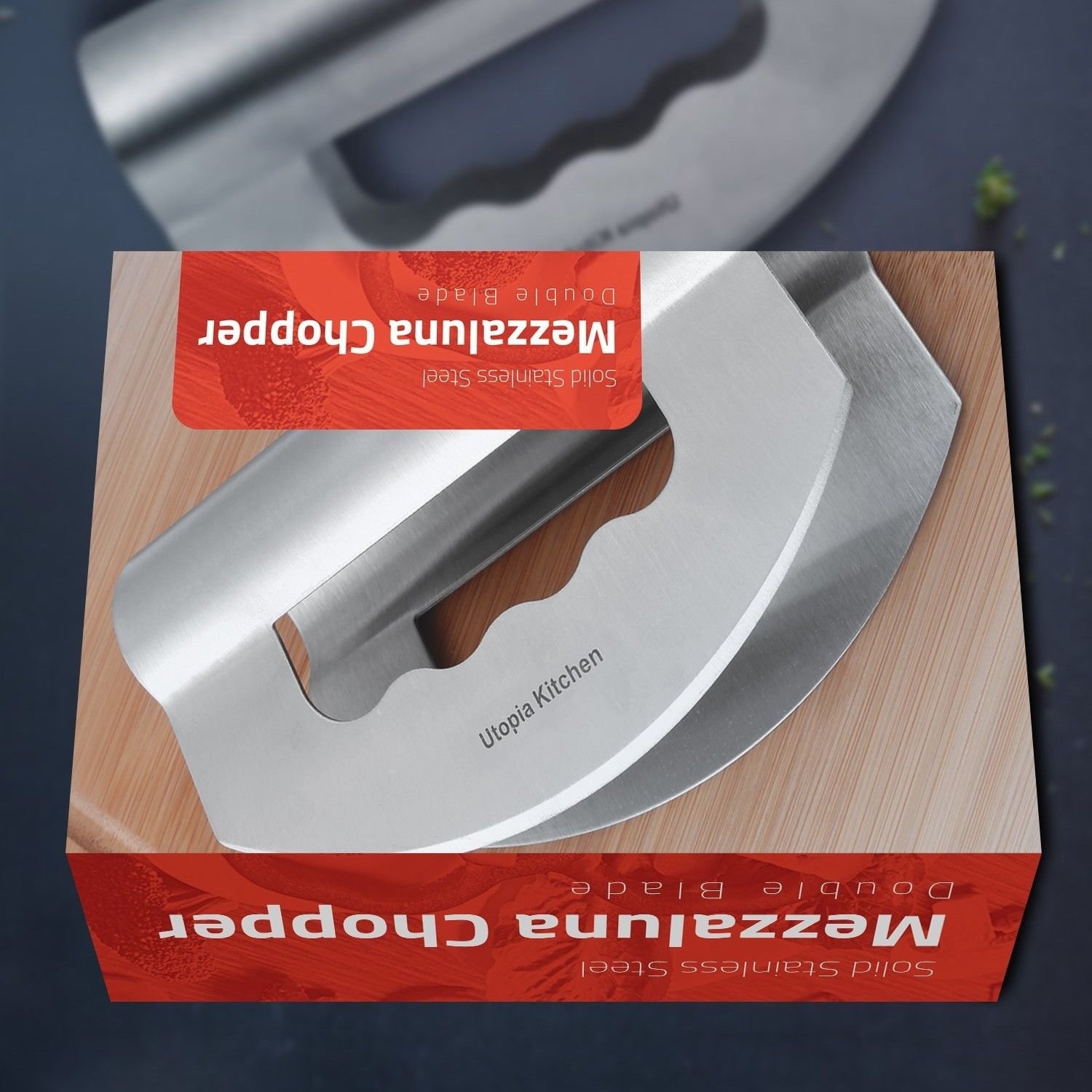 Chopper Knife Mezzaluna Double Blade Stainless Steel Salad Mincing