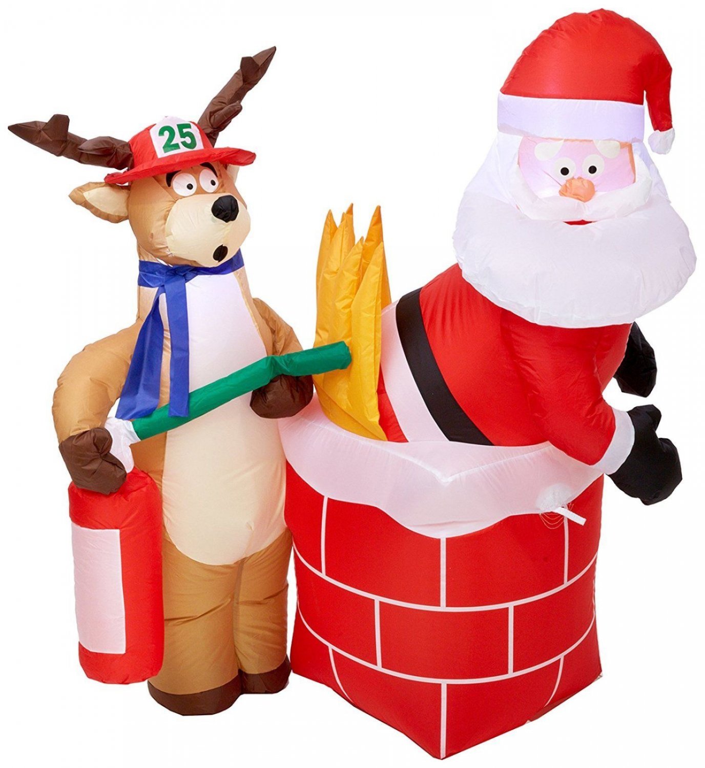 Santa on Fire Scene Inflatables Holiday Air Blown Decor Outdoor Home Christmas
