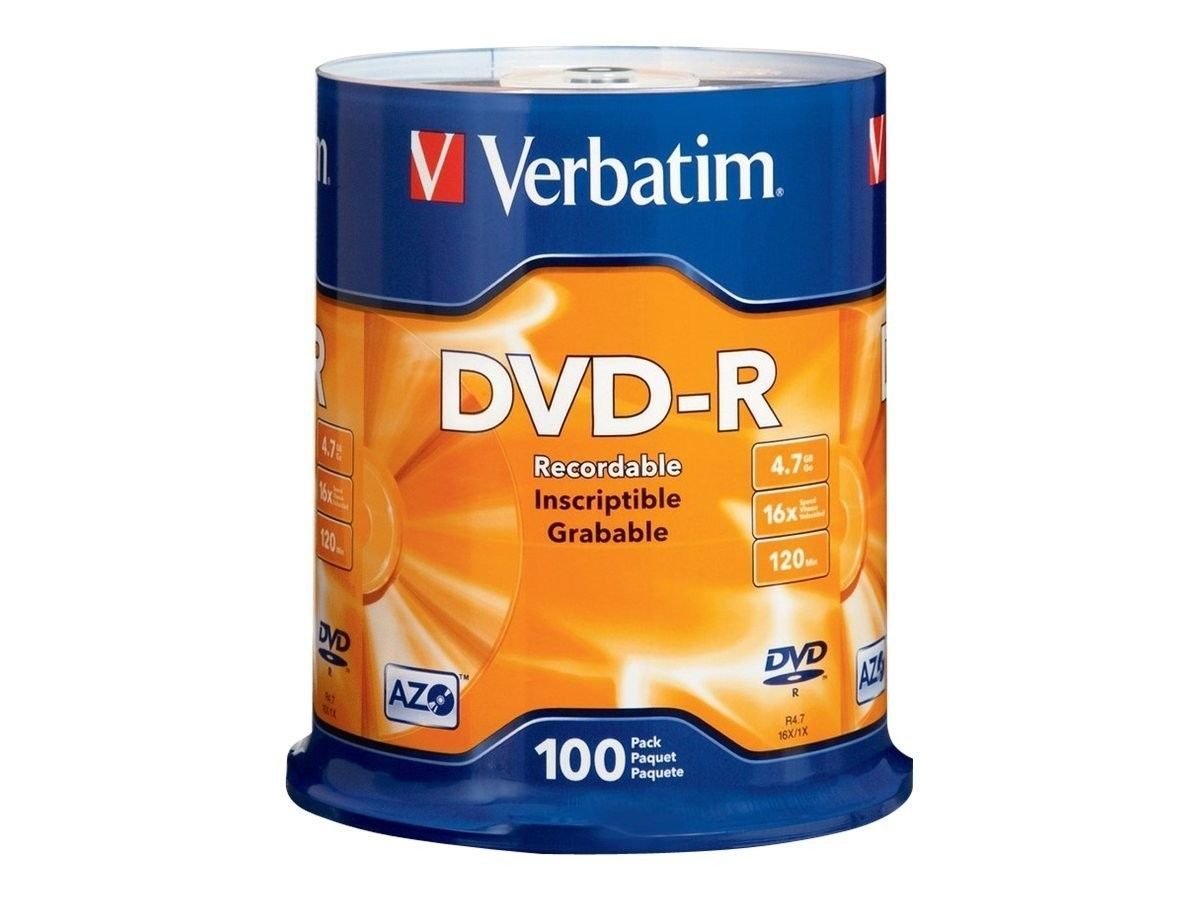 Verbatim Dvd R 4 7gb Up To 16x Branded Recordable Disc 100 Disc Spindle
