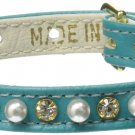 Mirage Pet Products 3/8-Inch Pearl and Clear Crystals Pet Collar, Size 10, Turqu