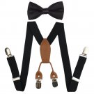 Suspenders Set for Kids, Polyester Material 4 Clips with Bowtie (Black)