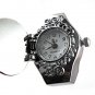 Oval Faceted Crystal Inlay Hunter Case Quartz Finger Ring Watch Green Quartz