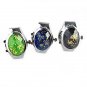 Oval Faceted Crystal Inlay Hunter Case Quartz Finger Ring Watch Green Quartz