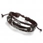 Flongo Men's Womens 2PCS Tribal Nautical Fish Hook Leather Wrap Bangle Cuff Brac
