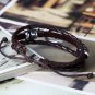 Flongo Men's Womens 2PCS Tribal Nautical Fish Hook Leather Wrap Bangle Cuff Brac
