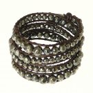 Brown Leather Cord Gun Metal Grey Colour Metal Beads Wrap Leather Bracelet Wrist
