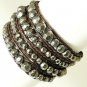 Brown Leather Cord Gun Metal Grey Colour Metal Beads Wrap Leather Bracelet Wrist