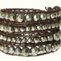 Brown Leather Cord Gun Metal Grey Colour Metal Beads Wrap Leather Bracelet Wrist