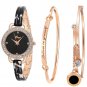 Xinge Women's Dress Bracelet Watch and Bangle Set Rose Gold Black Band D3866L