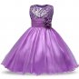Girls Ball Gown Dress Wedding Bridesmaid Flower Girl Tulle Lace (Purple, 130)