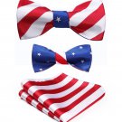 Men's American Flag Pattern Double Sided Jacquard Self Bow Tie Set bowtie usa