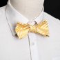 DBA7A11F Gold Stripes Bow Tie Microfiber Luxury For Party Hand-model Bow Tie By