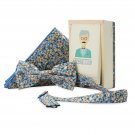 Miswak Club 100% Cotton Bow Tie Pocket Square Set for Men, Blue Print