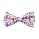 DBD7B31A Tan Purple Patterned Microfiber Mens Bow Tie Selection Fashion Pre-tied