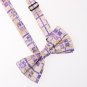 DBD7B31A Tan Purple Patterned Microfiber Mens Bow Tie Selection Fashion Pre-tied