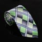 DAA7C15C Green Blue Grey Checkered Microfiber Neck Tie Luxury Design Neckwear By
