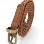 Women Slim Belt PU Leather Knitted Design Fashion Waist Belt for girls (tan)