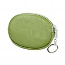 Small Leather Coin Purse Wallet-Oval Zip Card Coin Key Holder with Keychain for