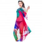 GERINLY Chiffon Sarong Wrap: Butterflies Print Plus Size Beach Cover Up (Blue)