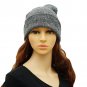 Long Cuff Beanie Warm Winter Hats Knitted Skull Watch Cap for Women grey white