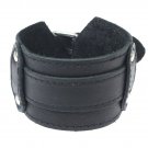 Black Leather Strap Cuff Wrap Gothic Wristband Bracelet Buckle Fastening - 55