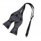 EBA2B05B Black Grey Patterns Woven Microfiber Self-tied Bow Tie Perfect For Pres