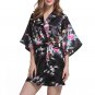 Women's Kimono Robes Peacock and Blossoms Silk Nightwear Short Style X-Large,