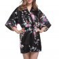 Women's Kimono Robes Peacock and Blossoms Silk Nightwear Short Style X-Large,