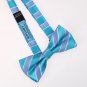 EBDA0157 Blue Dark Turquoise Striped Bow Ties Microfiber Wholesale For Wedding P