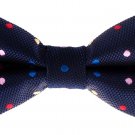 Man of Men - Men's Bowtie - Navy Blue with Multi-Color Polka Dots Bow Tie