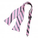 DBA7A24D Pink Grey Stripes Bow Tie Microfiber Christmas Gift Self-tied Bow Tie B