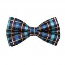 DBD7C12B Blue Tan Checkered Microfiber Males Bow Tie Groomsmen Presents Pre-tied
