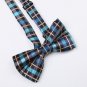 DBD7C12B Blue Tan Checkered Microfiber Males Bow Tie Groomsmen Presents Pre-tied