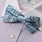 DBD7B28F Light Cyan Grey Patterned Microfiber Mens Bow Tie Happy For Presents Pr