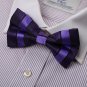 Purple Black Stripes Microfiber Mens Bow Tie Designer Presents Pre-tied