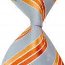 Large Striped Black Orange 100% Silk Business Casual Men's Tie Necktie