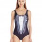 Faux Real Women's Black Tuxedo Novelty One Piece Swimsuit, Photo Print Multi, La