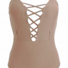 One Pieces Solid Floral Pin Up Sexy Women Front Strappy Cross Swimwear-KJQ999-GR