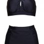 High Waisted Floral Bikini Front Cross Red Tribal Plus Size Swimwear-KJX005-BK3