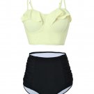 JOYMODE Women's Vintage Swimsuit High Waist Beige Black Bikini Set Size 3XL Beig