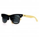 Bamboo sunglasses wooden Polarized Arm Hipster Half Rim Clubmaster All Black