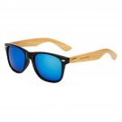 100% UVA Bamboo Wood Arms Sunglasses for Women Men (Black, Blue)