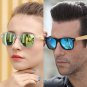 100% UVA Bamboo Wood Arms Sunglasses for Women Men (Black, Blue)