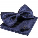 Pangda Mens Formal Banded Tuxedo Pre-tied Bow Tie, Pocket Square and Cufflinks S