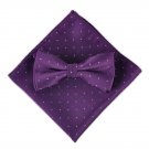 Men Polka Dot Bowtie Necktie Pocket Square Dark Purple Business Wedding Party ci