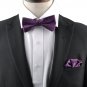 Men Polka Dot Bowtie Necktie Pocket Square Dark Purple Business Wedding Party ci