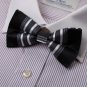 DBD7A17B Black White Grey Stripes Microfiber Mens Bow Tie Quilt For Working Day