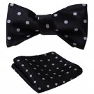 SetSense Men's Polka Dot Jacquard Woven Self Bow Tie Set One Size Black / Gray