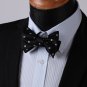 SetSense Men's Polka Dot Jacquard Woven Self Bow Tie Set One Size Black / Gray